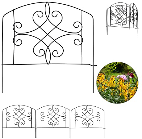8 tlg. Beetzaun Set, Beetumrandung für Garten, Dekozaun Metall, antike Verzierungen, HxB: 32 x 372 cm, schwarz