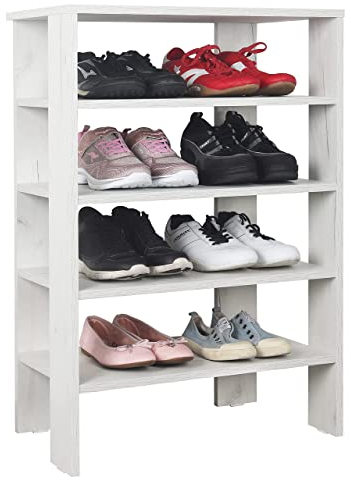 RICOO Schuhregal schmal und hoch 88x55x32cm Standregal Pressholz Eiche Weiß WM040-EP, Schuhständer mit 4 Ebenen, Schuhschrank offen, Schuhablagen Flur Shoe Rack, Schuhablage klein, Schuhregale