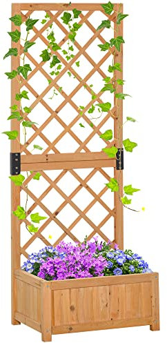 Outsunny Fioriera con Grigliato da Esterno o Giardino, Vaso per Piante Rampicanti in Legno 60x40x160cm