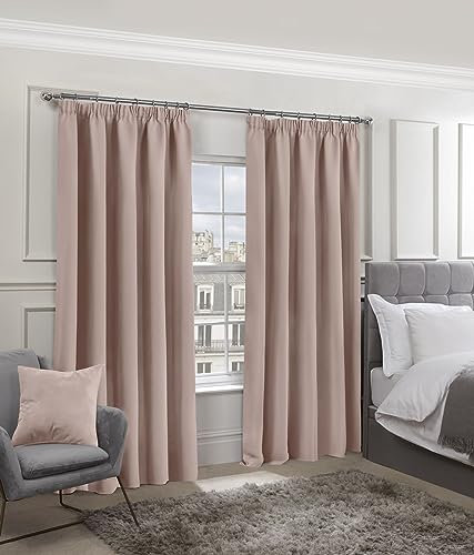 Emma Barclay Cali Pencil Pleat - Woven Thermal Blackout Pencil Pleat Curtains in Blush Pink - Width 46 x Drop 54 (116 x 137cm)