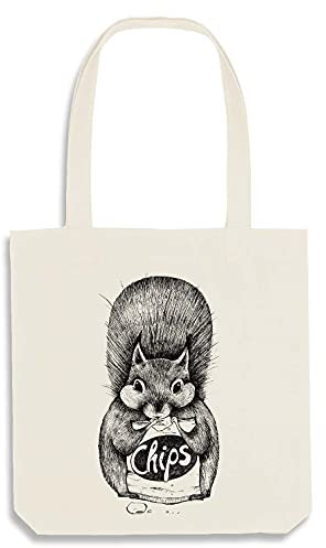 Ligarti Tasche I nachhaltiger Jutebeutel bedruckt I hochwertige stabile Einkaufstasche | (Chipshörnchen (natur))