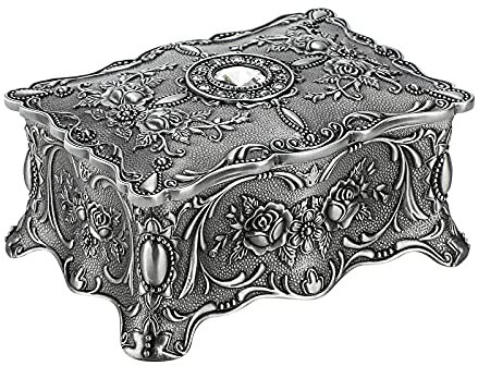 Hipiwe Vintage Schmuck-Organizer-Box – Metall-Schmuckkästchen, kunstvolle Schatztruhe, dekorative Schmuckbox, Andenken-Geschenkbox für Frauen und Mädchen, 12,4 x 8,6 x 6,9 cm