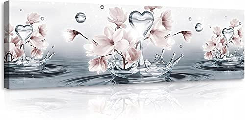 Forwall - Leinwand Bilder - Magnolie Blumen Wassertropfen Herz - 145x45 cm Leinwandbilder - Bild auf leinwand - Wandbild XXL groß Wandbilder für Wohnzimmer Schlafzimmer Wohnzimmerbilder Modern