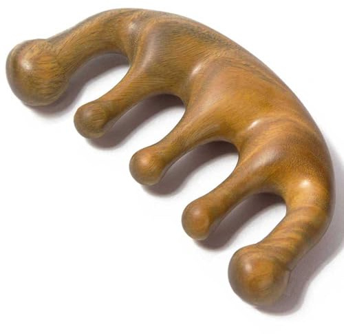 Moreinday Massagekamm aus Holz, Kopfhautmassagegerät, Kopfhaut-Gua Sha für Stressentspannung, Loc Kamm für Sisterlocks - Grünes Sandelholz