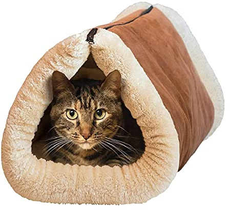 KAV 2 in 1 Tube Cat BED and MAT with Self Heating Thermal Core | Soft Fur Free Cosy Pet Tunnel Warm Portable House for Puppies, Small Dog - Plush and Fleece Pet Accessories