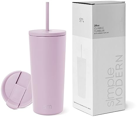 Simple Modern Isolierter Becher mit Deckel und Strohhalm, Eiskaffeebecher, wiederverwendbar, Edelstahl-Wasserflasche, Reisebecher, Geschenke für Damen, Herren, Ihn, klassische Kollektion, 590 ml,