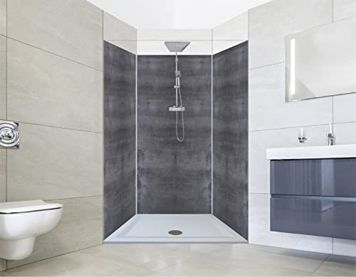 NORILIVING Duschrückwand Fliesenersatz Dusche 90x200 cm Motiv Stein Dunkelgrau Putz | Duschwand ohne Bohren 3 teilig | Wandverkleidung Bad Aluverbundplatte 3 mm