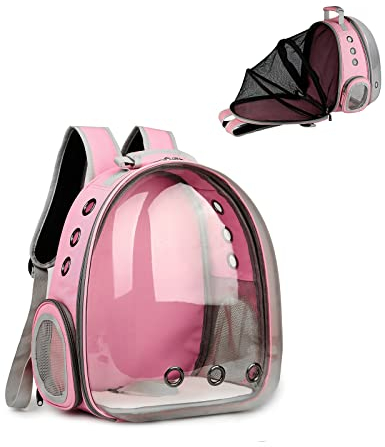 Galatée Katzenrucksack, Hund, Erweiterbarer Haustierrucksack, Belüfteter Raumkapsel-Katzenrucksack, Tragbarer Welpen Tagesrucksack Für Reisen, Camping, Wandern(Rosa)