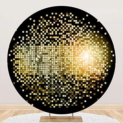 Aoihrraan 220cm Durchmesser Hintergrund Glitzer Golden Quadratisch Pailletten Schwarz Schimmer Wand Fotografie Hintergrund Verlobung Hochzeit Jahrestag Party Neugeborene Mädchen Erwachsene Porträt