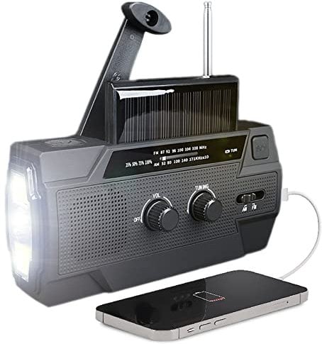 F&FSH Weather Radio, AM/FM/NOAA Weather Radio 5000mAh Solar Hand Crank Portable Radio USB Phone Charger SOS Alarm LED Torch Reading Light Emergency Radio