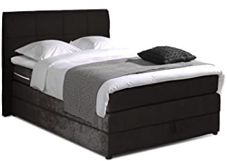 Mivano Boxspringbett Hotspot/Modernes Bett mit Durchgehender H3-Matratze, Bettkasten und Topper/Liegefläche 120 x 200 / Liegehöhe 63,5 cm/Mikrofaser, Braun