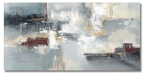 Ölbilder Auf Leinwand Handgemalt, Blau-Graue Textur Minimalismus Nordisch Moderne Abstrakte Kunstwerke 100 % Original Handgemalte Ölgemälde Auf Leinwand Wandkunst Für Wohnzimmer Schlafzimmer B