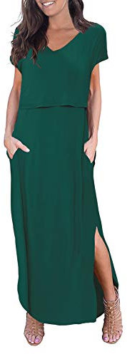 Smallshow Longue Robe Allaitement Femme Split Dress Grossesse Maternité Deep Green XL