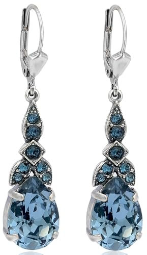 Silber Ohrhänger Jugendstil Kristall Denim Blue Vintage Ohrringe Blau NOBEL SCHMUCK