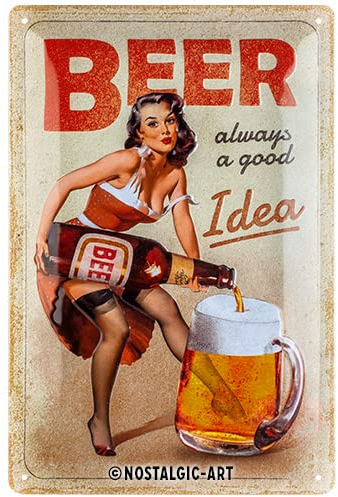 Nostalgic-Art Cartel de Chapa Retro Beer – Always a Good Idea de Regalo para Amantes a Cerveza, metálico, Diseño Vintage, 20 x 30 cm