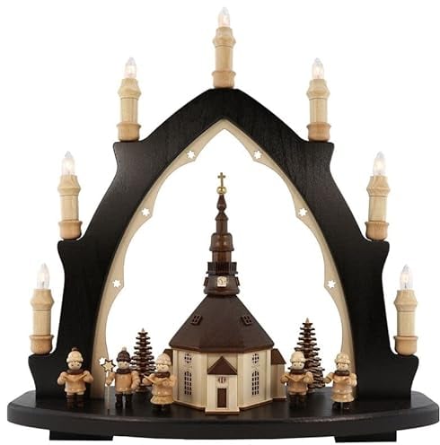 3D Lichterspitze Leuchterbogen Schwibbogen Lichterbogen 7-flammig (Seiffener Kirche dunkel)