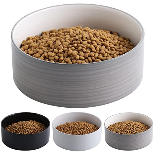 Addogyy Dog Bowl Ceramic for Medium Large Breeds, Heavy Weighted Dog Food Water Feeder Dish, Non - Slip Modern Cute Extra Big Porcelain 8 in Pet Dog Bowl Maze Grey White