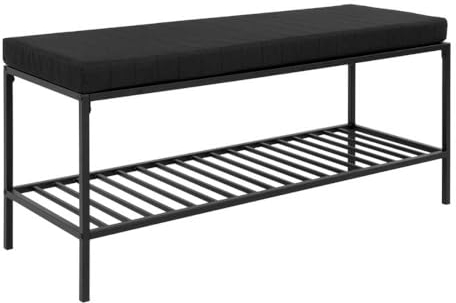 House Nordic Bank VITA mit Kissen Schwarz 100 cm Sitzbank Schuhregal Metall