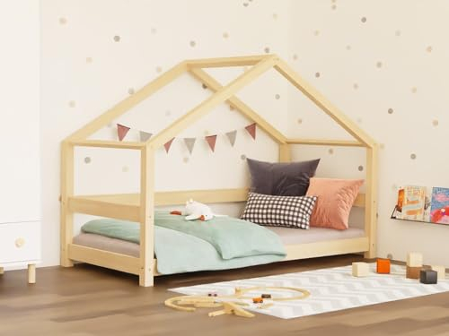 Benlemi Set: Weiß Hausbett Lucky 90x200 cm mit Kinder-Schaumbettmatratze Metropolis 90x200 cm Bettenhaus mit Lattenrost/Rollrost aus Massivholz für Kinder- und Jugendzimmer Spielbett