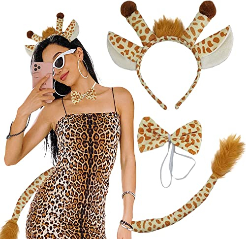 JeVenis Giraffe Kostüm Set Tier Haarreif Giraffe Haarreif Zoo Dschungel Kostüm Karneval Party Accessoire Kostüm Dschungel Party Dekoration Zubehör für Kinder Geburtstag