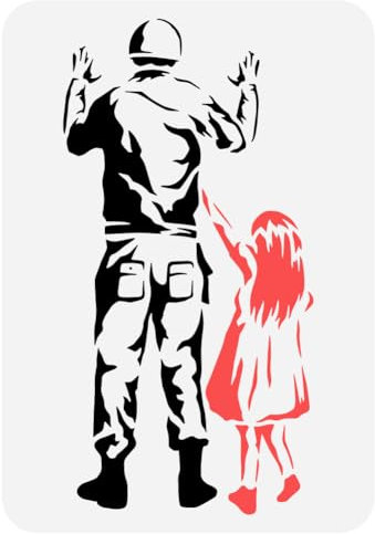 FINGERINSPIRE Mädchen Mit Soldat Banksy Schablone 21x29.7 cm Wiederverwendbare Malvorlage DIY Art Muster Zum Malen Auf Holz, Mauer, Boden Und Möbel