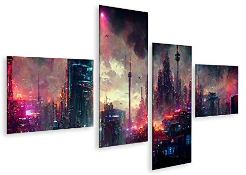 islandburner Wandbild Cyberpunk Stadt Landschaft Fantasy auf Leinwand Bilder Bild Poster