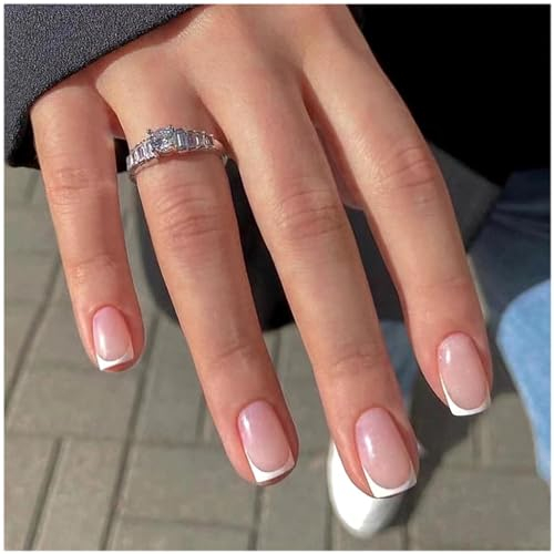 GWAWG Lot de 48 faux ongles courts blancs à presser carrés à coller avec motifs élégants pour femmes et filles
