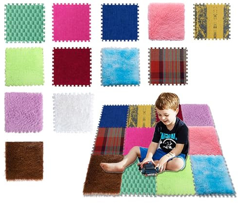 Amacthysh Textured Sensory Tiles,12 Pcs Sensory Mat Puzzle,Plush Foam Floor Mat,Carpet Tiles,Interlocking Rugs For Sensory Room,Playroom,12x12 Inch
