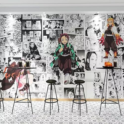 Torchic Tapeten Anime Demon Slayer bunter schwarz weiß manga DruckSchlafzimmer Wohnzimmer Kinderzimmer Milchtee Shop Esszimmer Dekoration Hintergrundwand-520 * 290