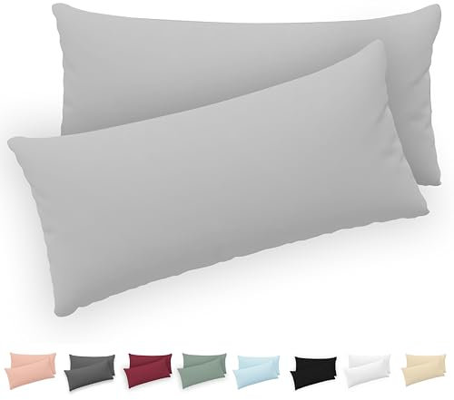 Twinzen® Kissenbezug 40x80 (2er-Set) - 100% Jersey Baumwolle 150 GSM Kissenbezüge - Grau - Für Kissenbezüge 40x80 cm - Kissenhülle - Kissenbezug mit Reißverschluss - Oeko-Tex Zertifiziert