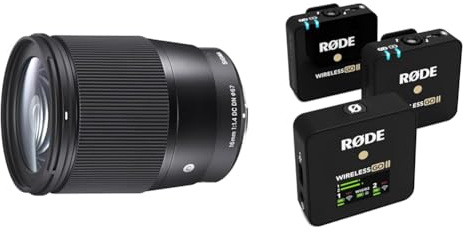 Sigma 16mm F1,4 DC DN Contemporary Objektiv für Sony-E Objektivbajonett & RØDE Wireless GO II Ultrakompaktes Kabelloses Zweikanal-Mikrofonsystem