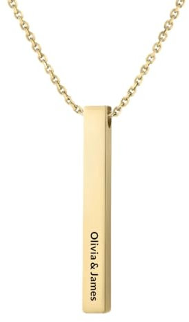 Y & Z Personalised Name 3D Long Bar Necklace in Silver, Gold and Rose Gold, Custom Engraved Jewellery With Gift Box (Gold)