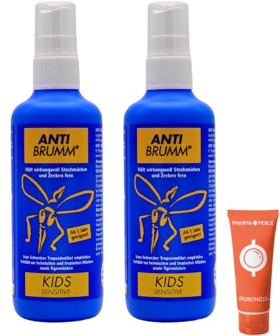 Anti Brumm Kids Sensitive 2x 75 ml I Schutz gegen Mücken und Zecken I Mückenspray I Für zu Hause, Reise, Tropen I Icaridin I Kinder ab 1 Jahr I empfindliche Haut I Spar-Set plus Pharma Perle give-away