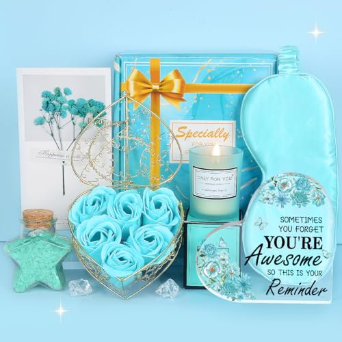 Coffret Pour Femme - Ensemble De Bain Bougie Sel De Bain, Plaque Acrylique Personnalisée, Idées Amusantes pour Elle (Bleu)