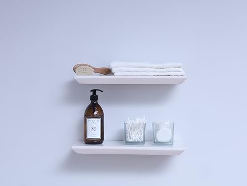 Schweberegale für die Wand – Wandregal aus massivem Kiefernholz – Badezimmerregale – Wandregale für Schlafzimmer Wohnzimmer – Schweberegal für Wandregale – 40,6 x 17 x 3 cm – 2er-Set (weiße Farbe)