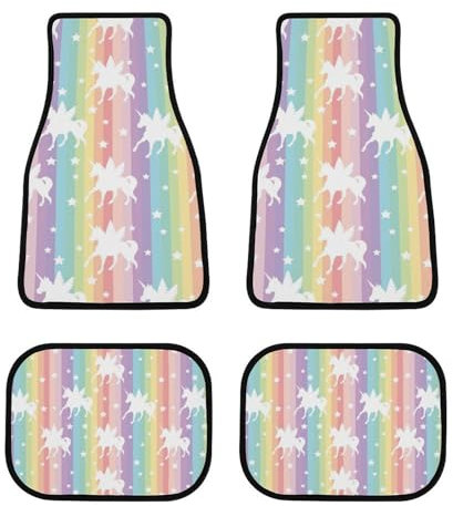 Cmagnifico Automatten 4 Stück Einhorn Muster Regenbogen Auto Fußmatten Universal Fußmatten für Auto SUV LKW