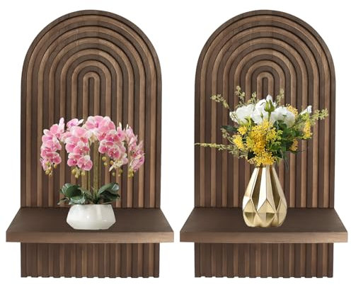 Les-Theresa 2 Stück Wandregal Boho Regenbogen, Wandregal Holz Boho Wanddeko Regenbogen Wanddeko Holz Regal Wohnzimmer Wand Kleines Schweberegal, für Wohnzimmer Schlafzimmer Wanddekoration (Braun)