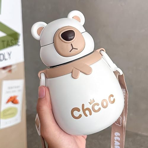 Botella aislada de acero inoxidable 316 de 500 ml, termo aislado al vacío de doble capa con correa ajustable, para niños y adultos (blanco)