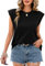 UMIPUBO Summer T Shirts for Women Cotton Cap Sleeves Basic Shirt Ladies Tops Crew Neck Solid Color Tees Loose Fit Casual Work Travel Daily (Black, L)