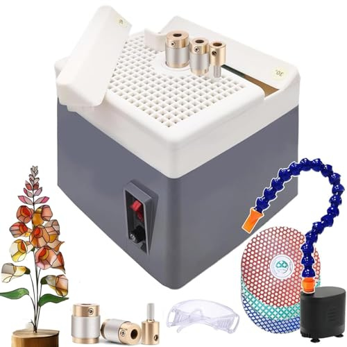 Broyeur de vitrail, kit de broyeur de Verre Portable 60 W avec meuleuse diamantée, disques abrasifs, Pompe de Circulation d'eau et Outil de positionnement d'angle, Mini Outil de meulage DIY pour Les