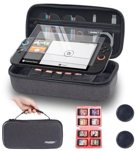 WUXIDIXI Carrying Case Compatible with Nintendo Switch 2, Hard Portable Switch 2 Carrying Case with Game Card Holder, 2 Glass Screen Protectors and 2 Thumb Grip Caps
