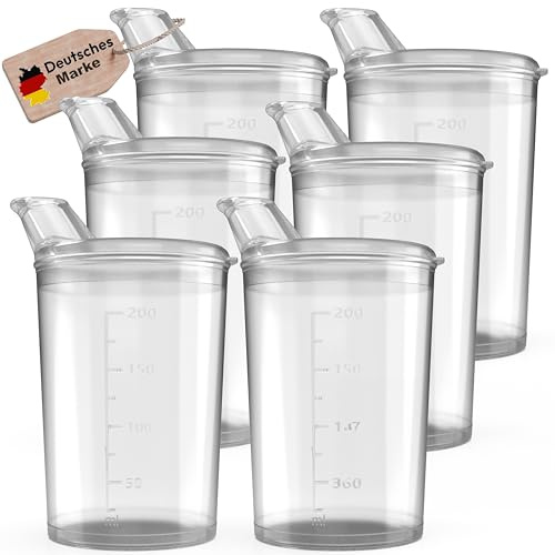 6x Schnabelbecher mit Deckel 250ml Schnabeltasse Senioren transparent Set aus 6x Becher mit 6x Deckeln Öffnung 12 x 10 mm Trinkbecher mit deckel- Trinkbecher Baby (Transparent)