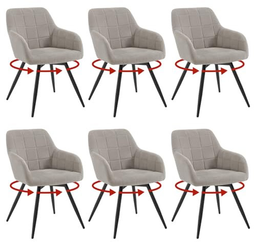 WOLTU 6er Set drehbare Esszimmerstühle, Samt gepolsterte ergonomische Esszimmertühle mit Metallbeinen,Esszimmertühle mit Rücken- und Armlehnen, für Küche, Wohnzimmer, Balkon, Hellgrau, EZS85hgr-6