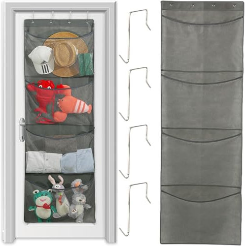 Over Door Storage Organizer, 4-Layer Hanging Storage Pockets with Hooks, Soft Toy Storage for Teddy Bears and Stuffed Animals, Space-Saving Door Hanging Organizer for Bedroom, Bathroom, Nursery