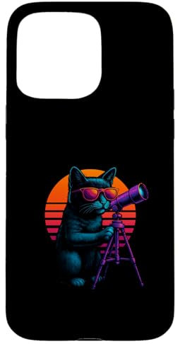 Retro Cat With Tripod Telescope Astrophotography Case for iPhone 15 Pro Max