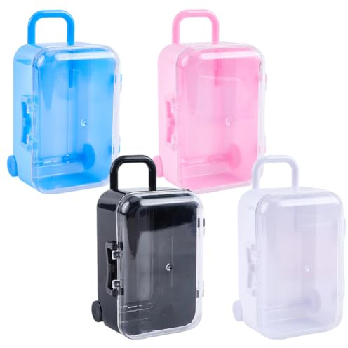 CREATCABIN 4 st mini plast resväska godislåda docka resväska mini bagage mottagning presentförpackning liten resa bagage fodral halsband ring smycken organiserare (blå/rosa/svart/vit) 6,8 × 4,3 tum