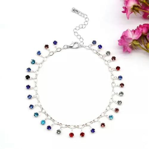 Bracelet de Cheville en Perles colorées, chaîne Turquoise réglable, Pied argenté