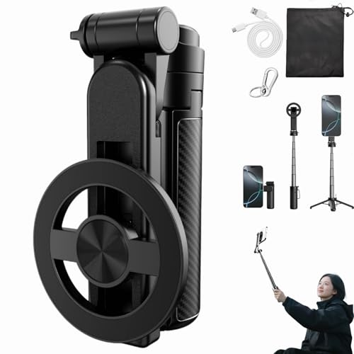 4-in-1 Multifunktions 360°Drehung Magnetisches Selfie Stick Stativ mit Abnehmbarer Fernbedienung, Tragbares Skalierbarer Mini-Selfiestick für iPhone & Android, 11–45 cm (1 Stück)