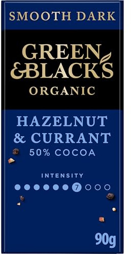 Green & Black's Organic Hazelnut & Currant Dark Chocolate Bar, 90g (1-Pack) | Luxurious Organic Dark Chocolate with Hazelnut & Currant, Vegetarian Friendly for a Premium Treat