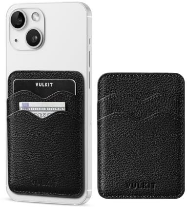 VULKIT Card Holder for Phone Genuine Leather Adhesive Card Holders for Men or Women RFID Blocking Credit Card Holder Stick on Smartphone (Black)